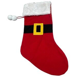 Christmas stocking belt valet felt red foe fur white puff balls 17" READ